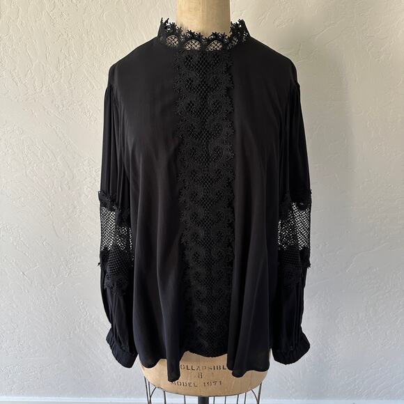 Chico's Tops - CHICOS Black Label | Womens Lace Trim Top $160 NEW Size 14 Black Whimsigoth Boho
